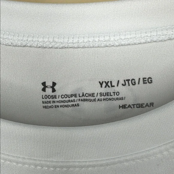 Under Armour Men's Sz YXL White Long Sleeve Tee with Red Logo - Picture 3 of 5